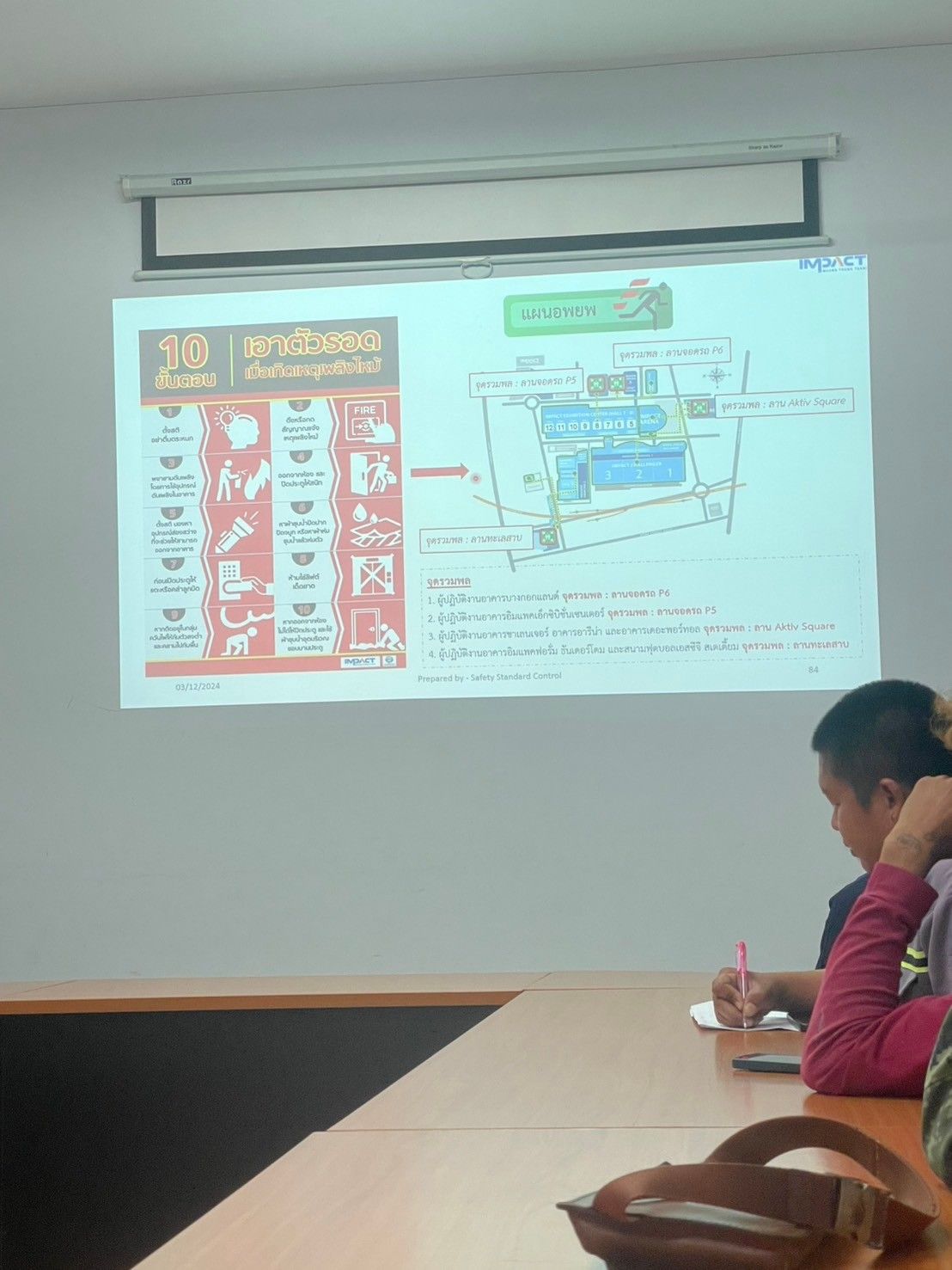 สไลด์ 10 ขั้นตอนเอาตัวรอดเมื่อเกิดเพลิงไหม้ และแผนผังอพยพ